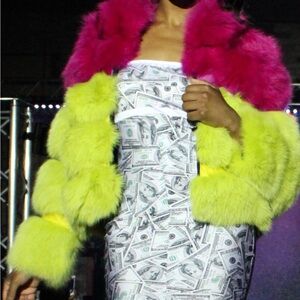 Vibrant Real Fox  Fur Jacket.